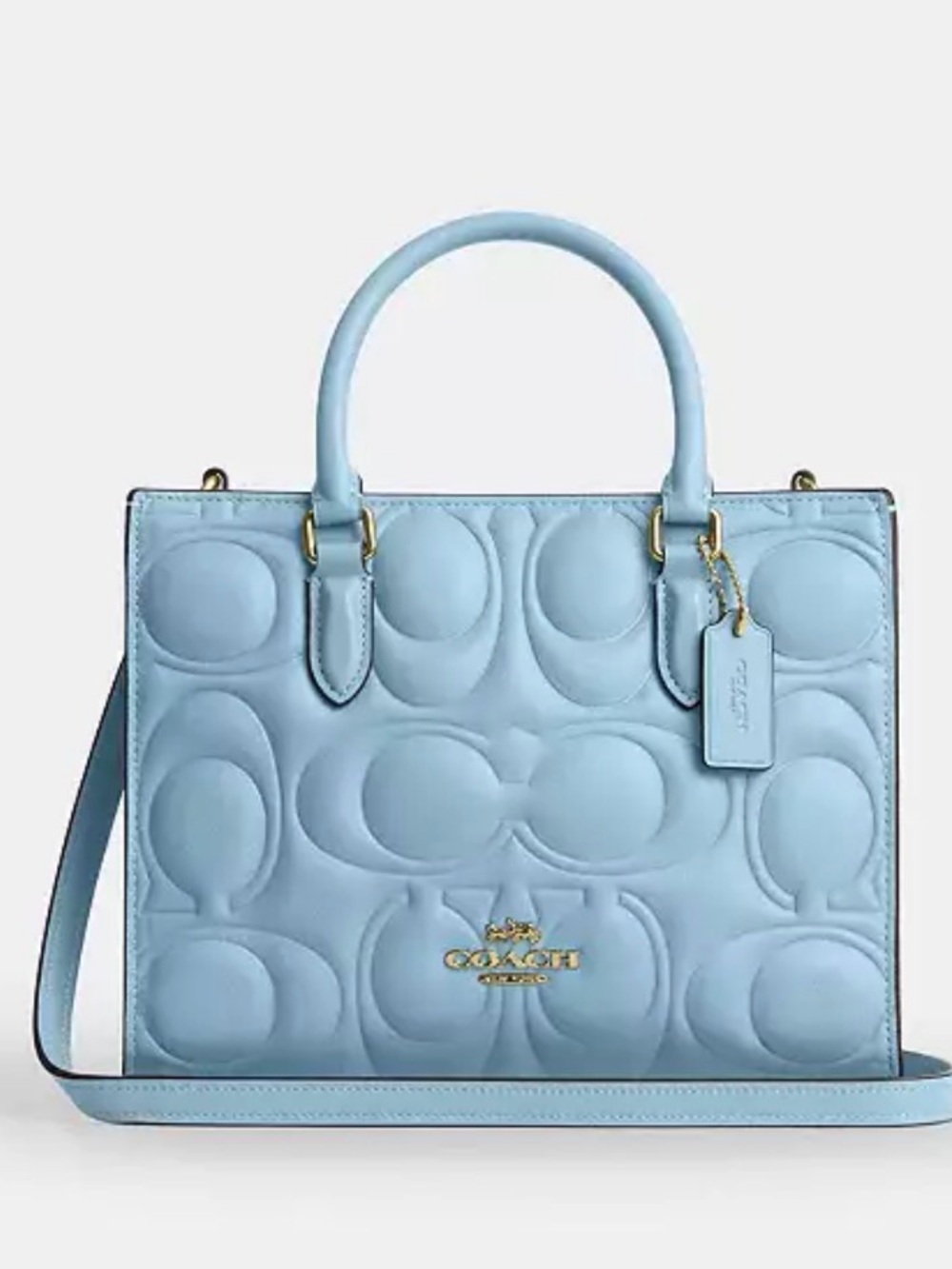 Coach Quilted Signature Satchel in Baby Blue with Gold Hardware